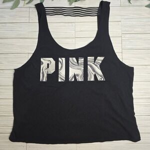 PINK Victoria's Secret Tank Top Women's L Large Black Marble Sleeveless